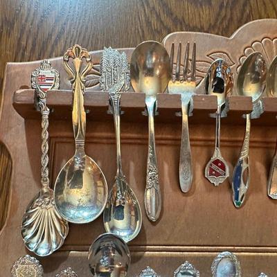 SOUVENIR SPOONS WITH A WALL HUNG HOLDER