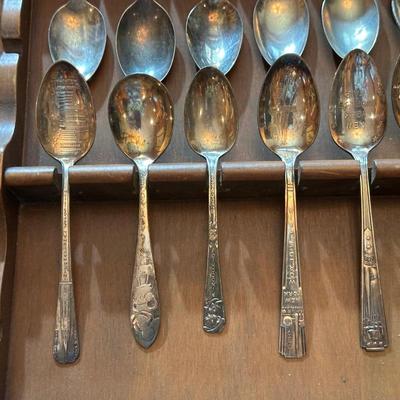 SOUVENIR SPOONS WITH A WALL HUNG HOLDER