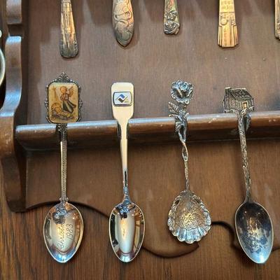 SOUVENIR SPOONS WITH A WALL HUNG HOLDER