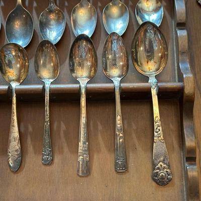 SOUVENIR SPOONS WITH A WALL HUNG HOLDER