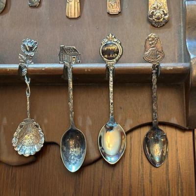 SOUVENIR SPOONS WITH A WALL HUNG HOLDER