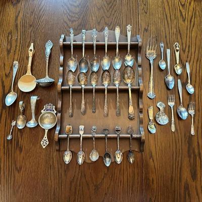 SOUVENIR SPOONS WITH A WALL HUNG HOLDER