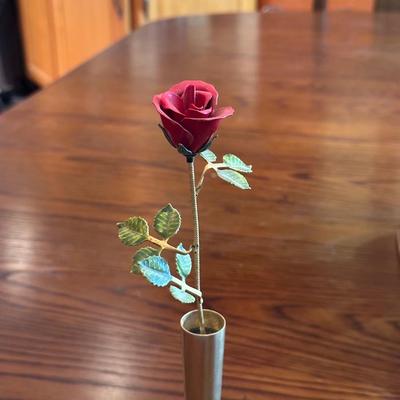 VINTAGE VICTORIAN STYLE LAMP, COPPER COLORED VASE AND METAL BUD VASE
