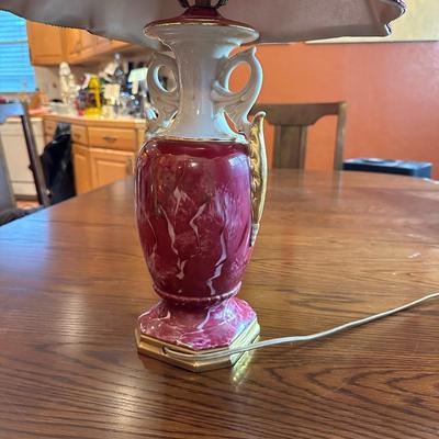 VINTAGE VICTORIAN STYLE LAMP, COPPER COLORED VASE AND METAL BUD VASE