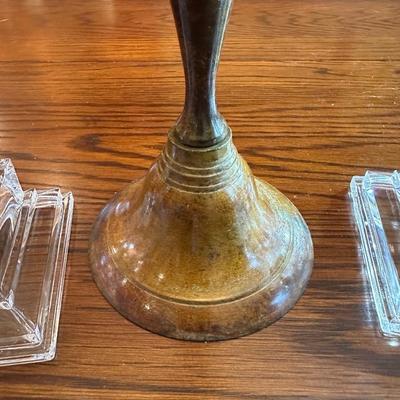 2 PAIRS OF CRYSTAL CANDLESTICKS AND 1 BRASS ONE