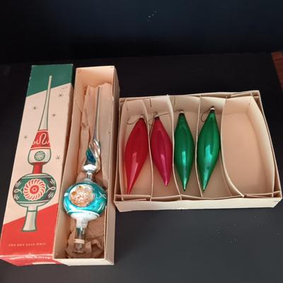 SHINY BRITE GLASS TREE TOPPER AND GLASS ORNAMENTS