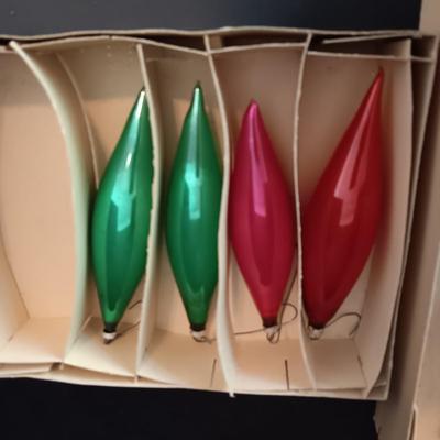 SHINY BRITE GLASS TREE TOPPER AND GLASS ORNAMENTS