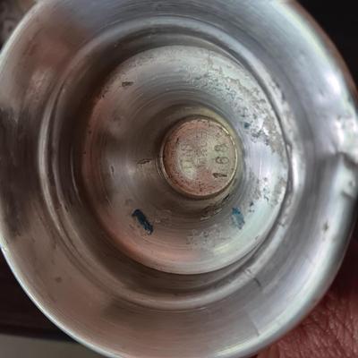 FLORAL VASE, CANDLE, IRIDESCENT DISH AND A PAIR OF CANDLE HOLDERS