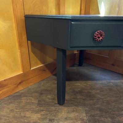 CORNER TABLE WITH DRAWER AND FAUCET DRAWER PULLS