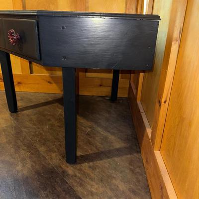 CORNER TABLE WITH DRAWER AND FAUCET DRAWER PULLS