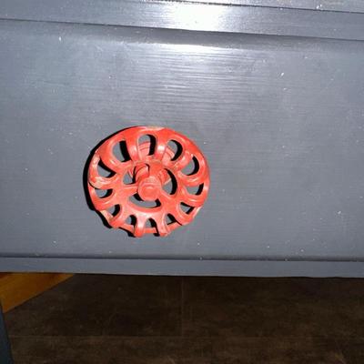 CORNER TABLE WITH DRAWER AND FAUCET DRAWER PULLS