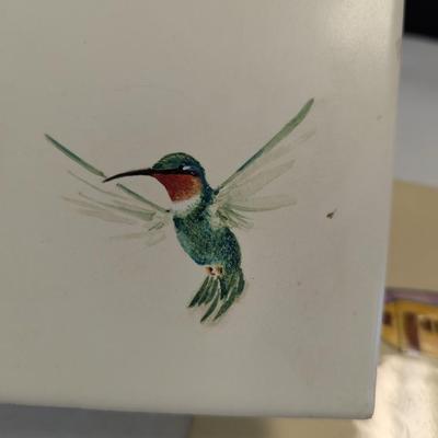 Antique Hand Painted Tiles Hummingbird & Little House