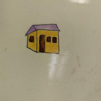 Antique Hand Painted Tiles Hummingbird & Little House