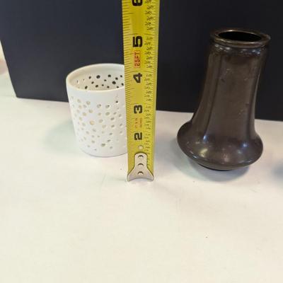 Antique Metal & Porcelain Vases & Candle-holder