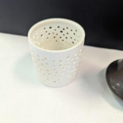 Antique Metal & Porcelain Vases & Candle-holder