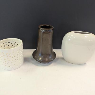 Antique Metal & Porcelain Vases & Candle-holder