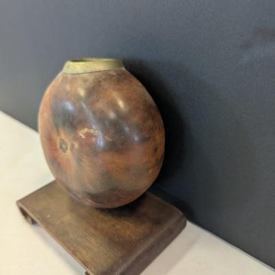 Hand Carved Gourd With Brass Ring