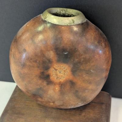 Hand Carved Gourd With Brass Ring