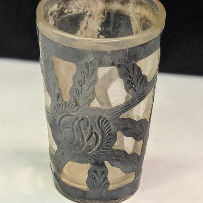 Antique Mexican Silver Wrapped Shot Glass Sterling 925