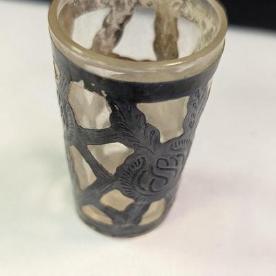 Antique Mexican Silver Wrapped Shot Glass Sterling 925