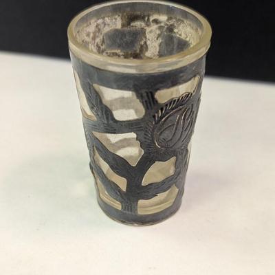 Antique Mexican Silver Wrapped Shot Glass Sterling 925