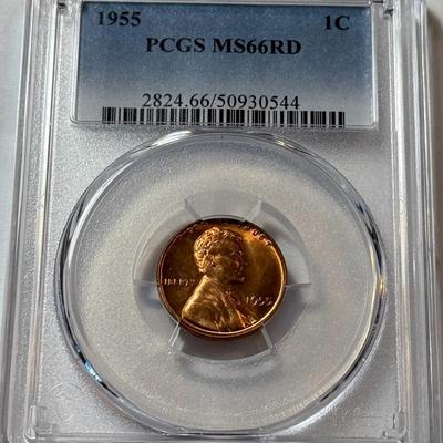 PCGS CERTIFIED 1955-P MS66 RED LINCOLN CENT AS PICTURED.
