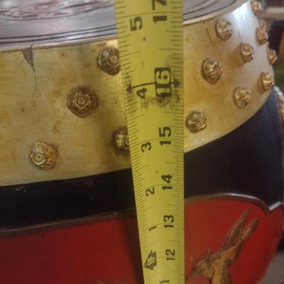 Vintage Black and Red Chinese Rice Barrel