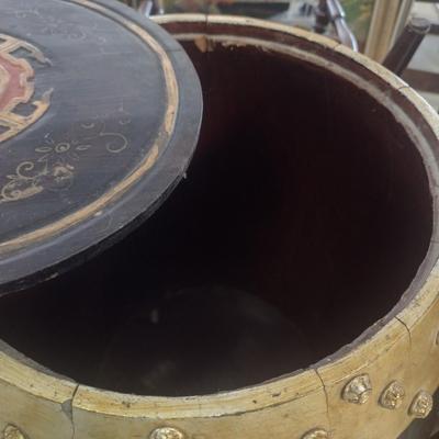 Vintage Black and Red Chinese Rice Barrel