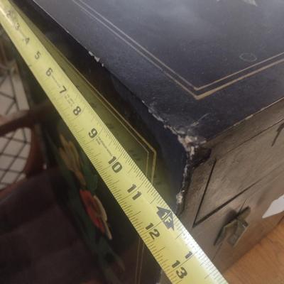 Vintage Black Lacquer and Hand Painted Finish Chinoiserie Console