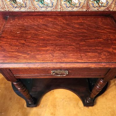 Lot #190 Gorgeous Antique Hall Tree - all original with Majolica Tiles