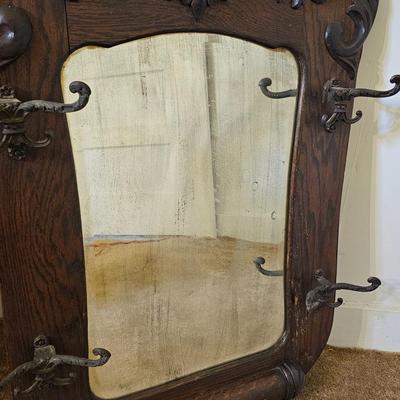 Vintage Hall Tree Storage Seat w/Mirror. (G6-JS)