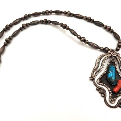 Lot #199 Lovely Southwest Sterling Necklace Set with Turquoise and Carnelian