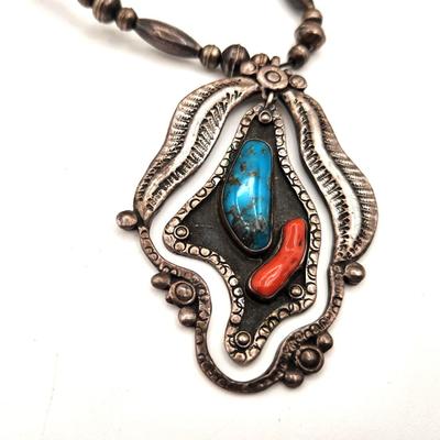 Lot #199 Lovely Southwest Sterling Necklace Set with Turquoise and Carnelian