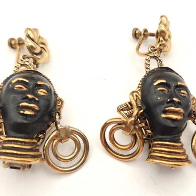 Lot #200 Vintage Mid Century Screwback Nubian Head earrings - SCARCE