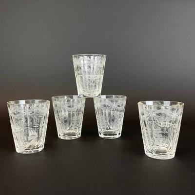 Sale Photo Thumbnail #926: One glass has 2 small chips and one has a flea bites. Please refer to photos.
Glasses are slightly yellow tinted.
Measurements:
3.75” in height, 3” in diameter