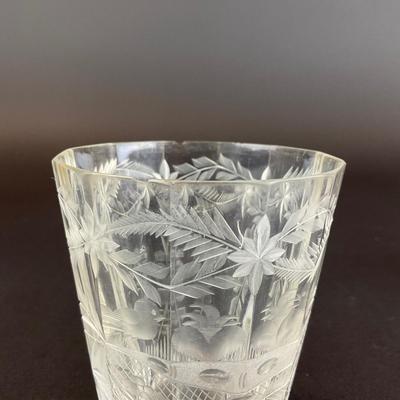 Sale Photo Thumbnail #931: One glass has 2 small chips and one has a flea bites. Please refer to photos.
Glasses are slightly yellow tinted.
Measurements:
3.75” in height, 3” in diameter
