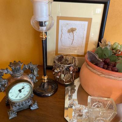 Large lot of decor, including: photo, grapes, candlesticks