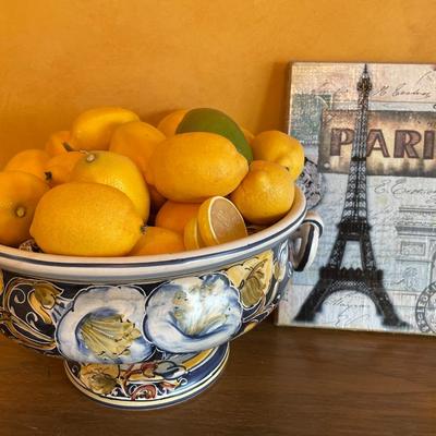 Bowl of lemons with Paris decor