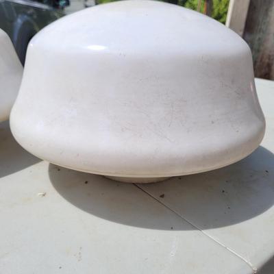 Three Milk Glass Schoolhouse Globe Pendants (G-EL)