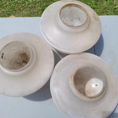 Three Milk Glass Schoolhouse Globe Pendants (G-EL)