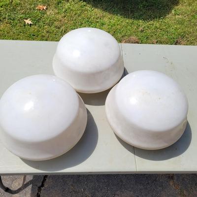 Three Milk Glass Schoolhouse Globe Pendants (G-EL)