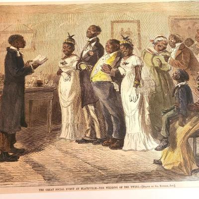 Lot #209 Harper's Weekly 1878 Hand Colored Print - "New Year's Day in Blackville - The Twins Receive" - set of 3