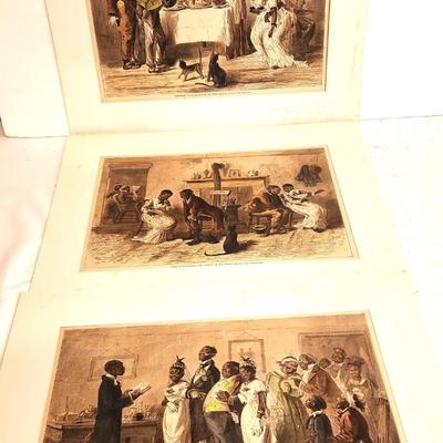Lot #209 Harper's Weekly 1878 Hand Colored Print - "New Year's Day in Blackville - The Twins Receive" - set of 3