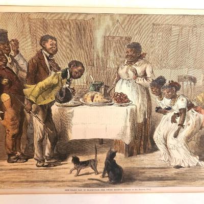 Lot #209 Harper's Weekly 1878 Hand Colored Print - "New Year's Day in Blackville - The Twins Receive" - set of 3