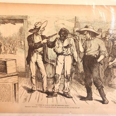 Lot #212 Black Memorabilia - Harper's Weekly Oct. 1876 Reconstruction - "Of Course he Votes Democrat!"