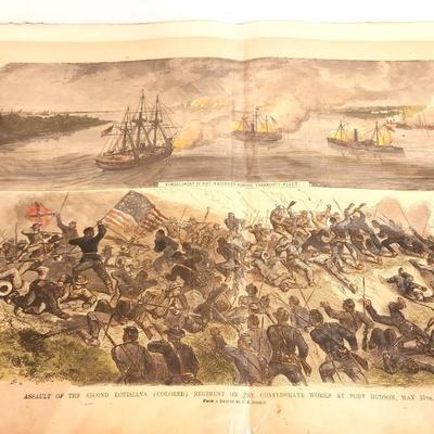 Lot #215 Hand Colored Print dated 1863 "Bombardment at Port Hudson: Assault of the 2nd La (colored) Regiment