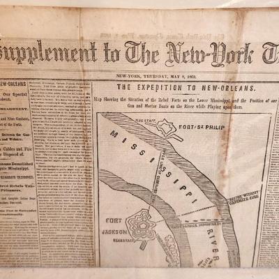 Lot #219 Original Supplement to the New York Times - 8 May 1862 (Civil War) - Fall of New Orleans to the Yankees