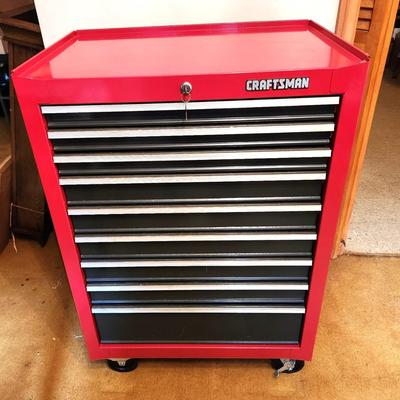 Lot #223 Craftsman Standing Tool Box with key - 9 Drawers - on wheels