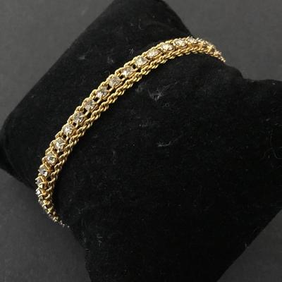 Beautiful, vintage, rhinestone and mesh gold tone tennis bracelet