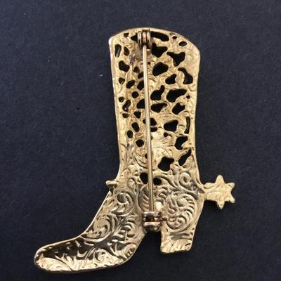 Cute Golden cowgirl, cowboy boot, and spur brooch/pin